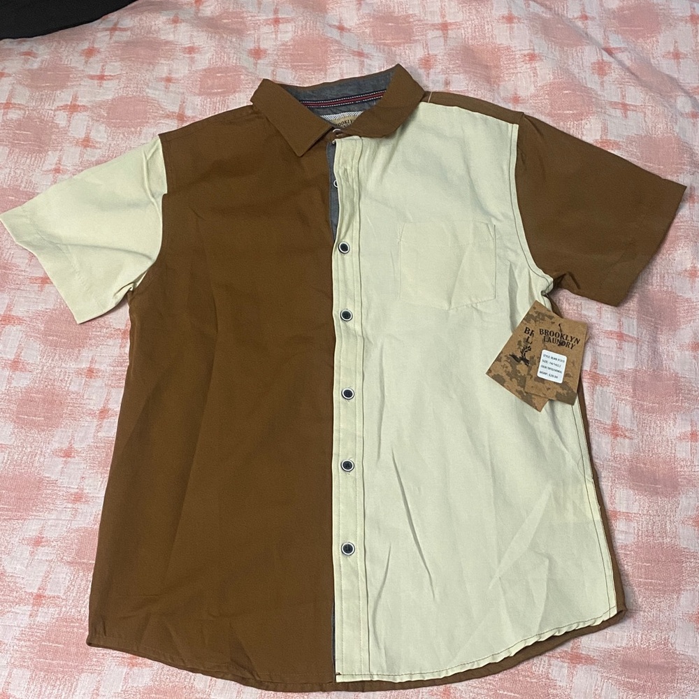 Stylish Kids' Brown and Cream Button-Down Shirt